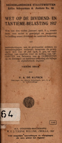 WET OP DE DIVIDEND EN TANTIEME BELASTING 1917 (4164)