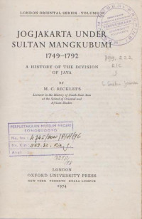JOGJAKARTA UNDER SULTAN MANGKUBUMI 1749 - 1792
