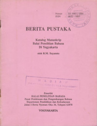 BERITA PUSTAKA KATALOG MANUSKRIP BALAI PENELITIAN BAHASA DI YOGYAKARTA NOMOR 15