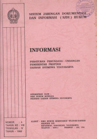 INFORMASI PERATURAN PERUNDANG - UNDANGAN PEMERINTAH PROPINSI DAERAH ISTIMEWA YOGYAKARTA NOMOR 4 TAHUN 1992