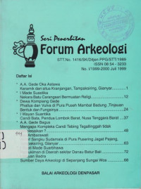 SERI PERNERBITAN FORUM ARKEOLOGI NOMOR I TAHUN 1999