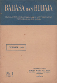 BAHASA DAN BUDAJA NO. 1 TAHUN IV, OKTOBER 1955
