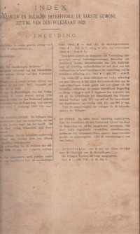 INDEX OP HANDELINGEN EN BIJLAGEN BETREFFENDE DE EERSTE GEWONE ZITTING VAN DEN VOLKSRAAD 1923