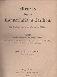 MEYER GROBES KONVERLATION LEXIKON EIN NACHSCHLAGEWERK DES ALLGEMEINEN WISSENS, SIEBZEHNTER BAND