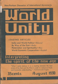 WORLD UNITY AUGUST 1930